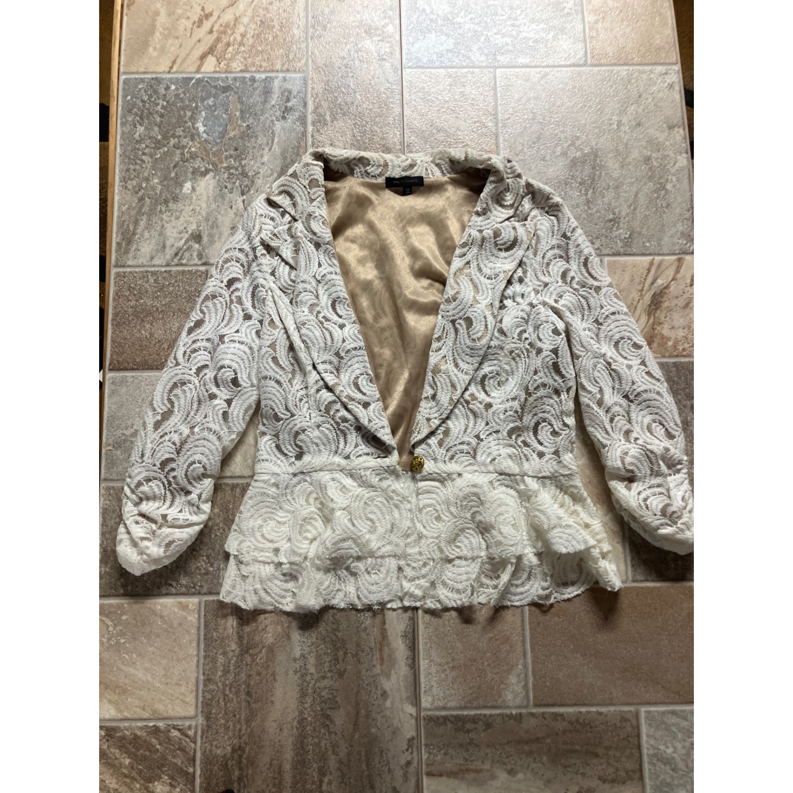 Urban Hearts White Lace Peplum Blazer Jacket Women's Size L